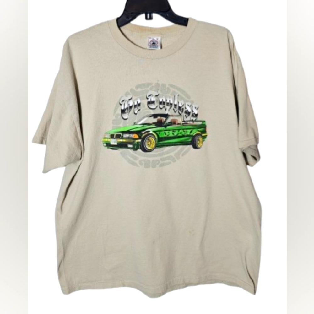 Vintage Beige Green Convertible "Go Topless" Graphic Tee Size XL *See Flaws